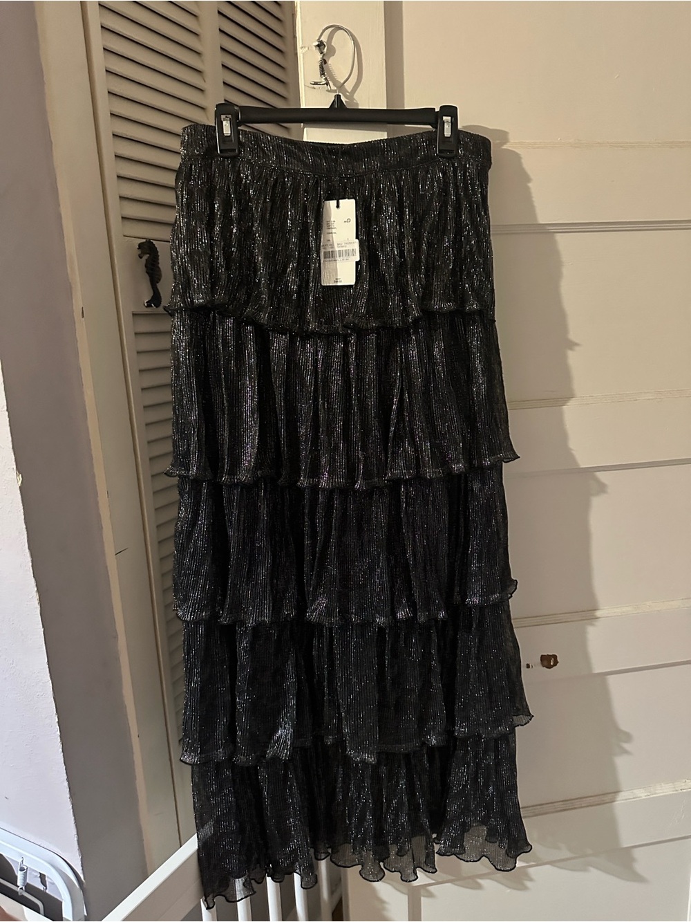 Tiered Metallic Maxi Skirt - Black